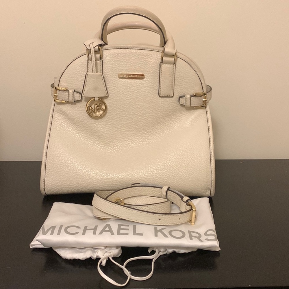Michael Kors ivory leather dome bag with crossbody stray and dust bag